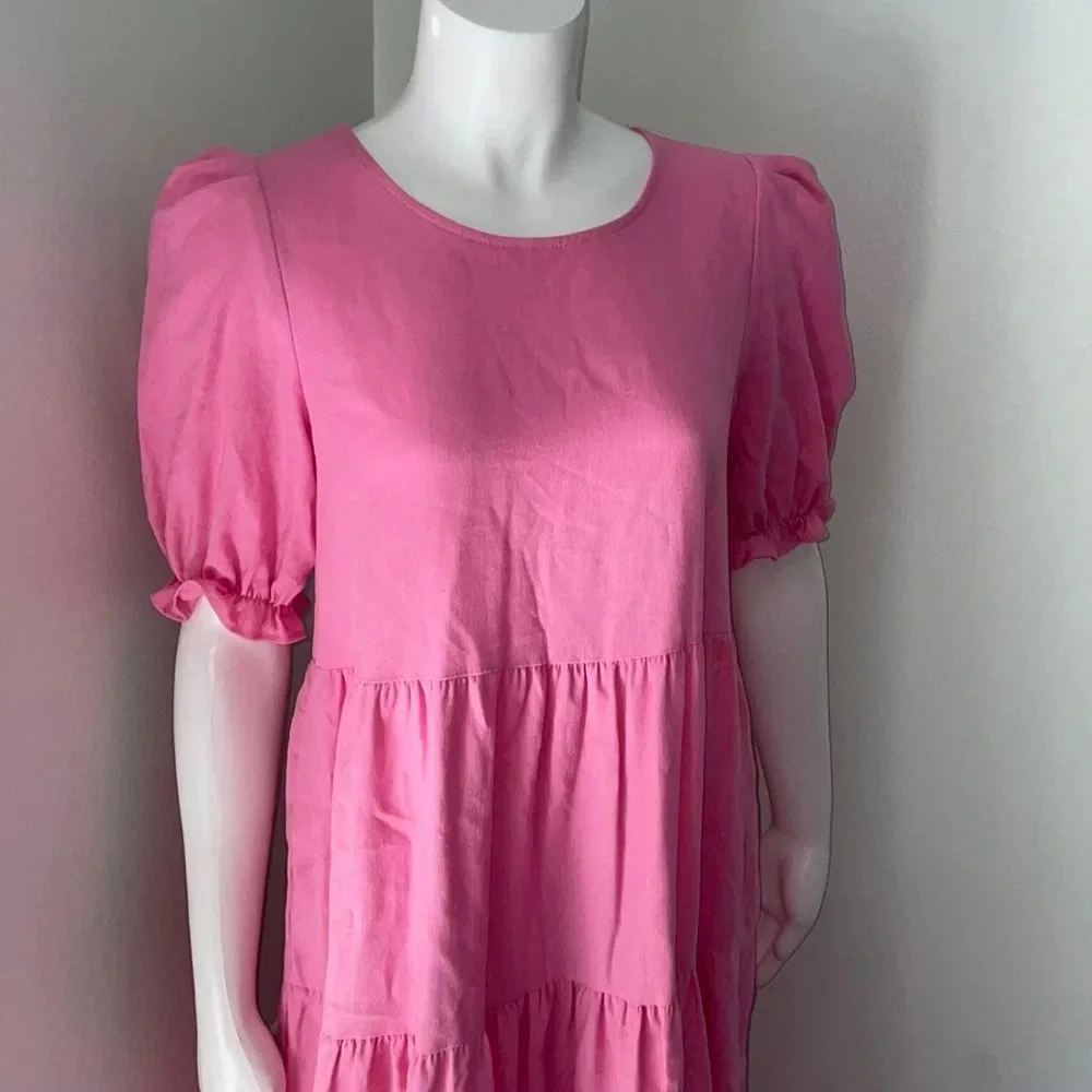 Petal & Pup Tiered Linen Maxi Dress Pink size 4 - Picture 2 of 8